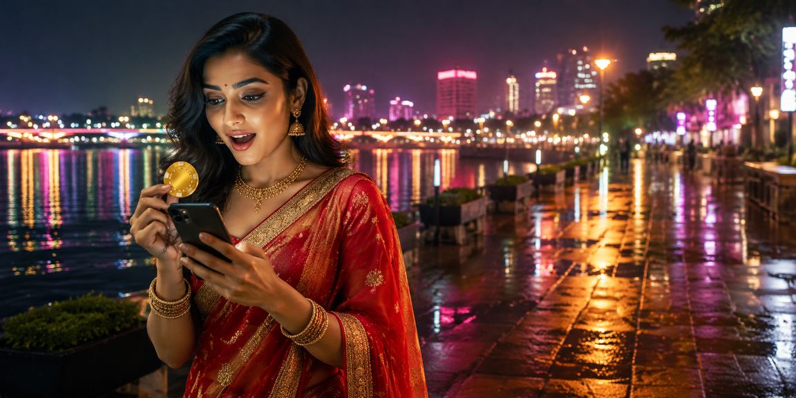 Evening view of Ahmedabad riverfront with mobile casino gaming scene