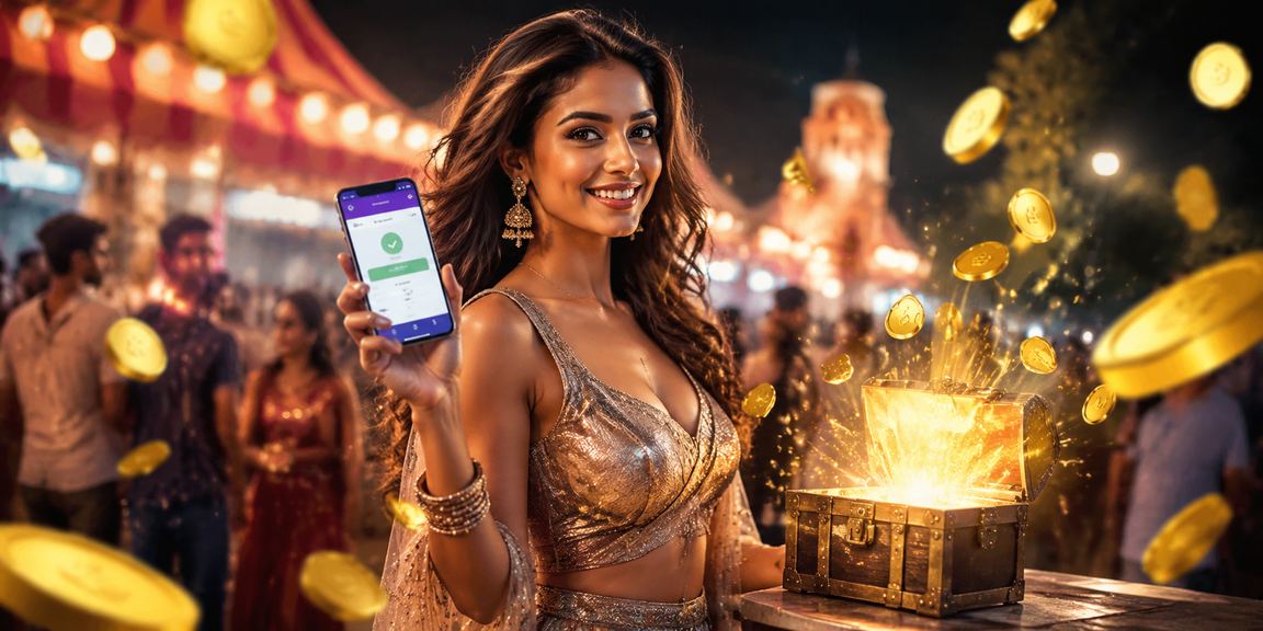 Secure money deposit transaction in progress on Bollywood themed background
